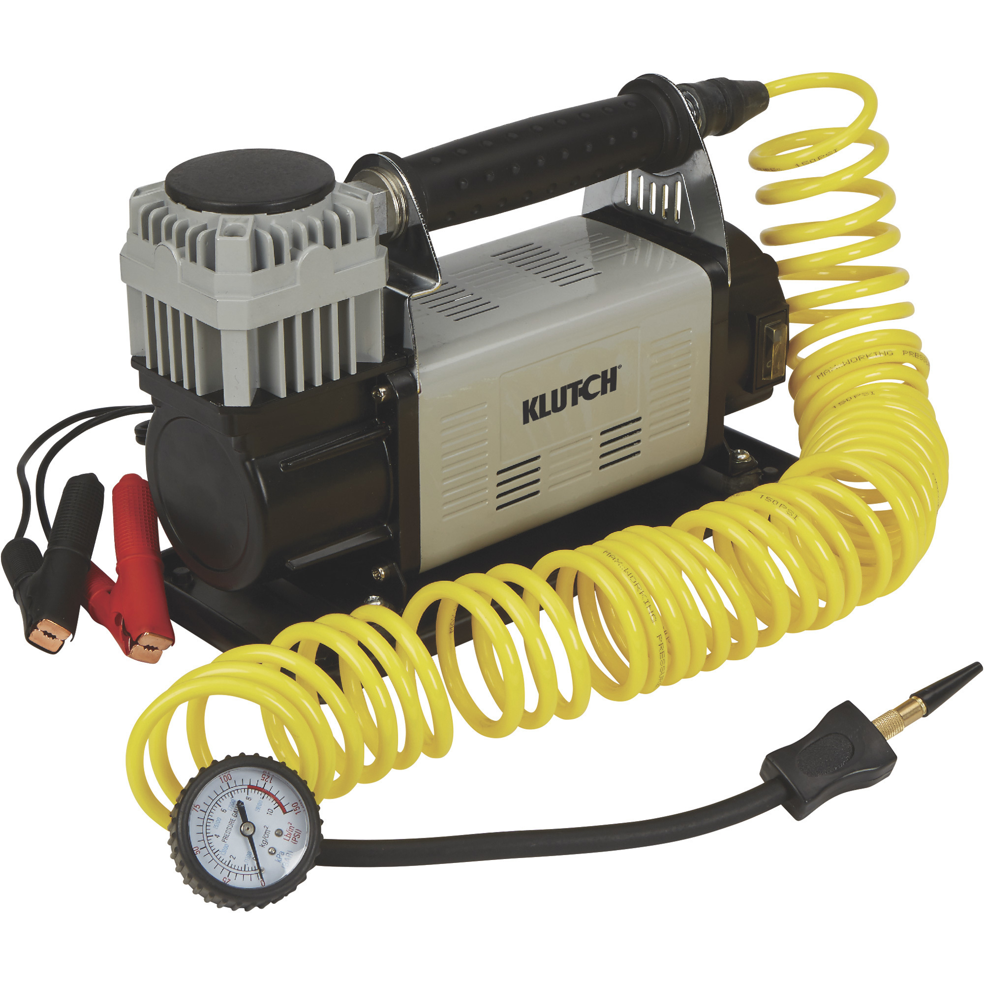 Klutch 12 Volt Heavy-Duty Portable Tire Inflator, 150 Max. PSI, 5.3 CFM